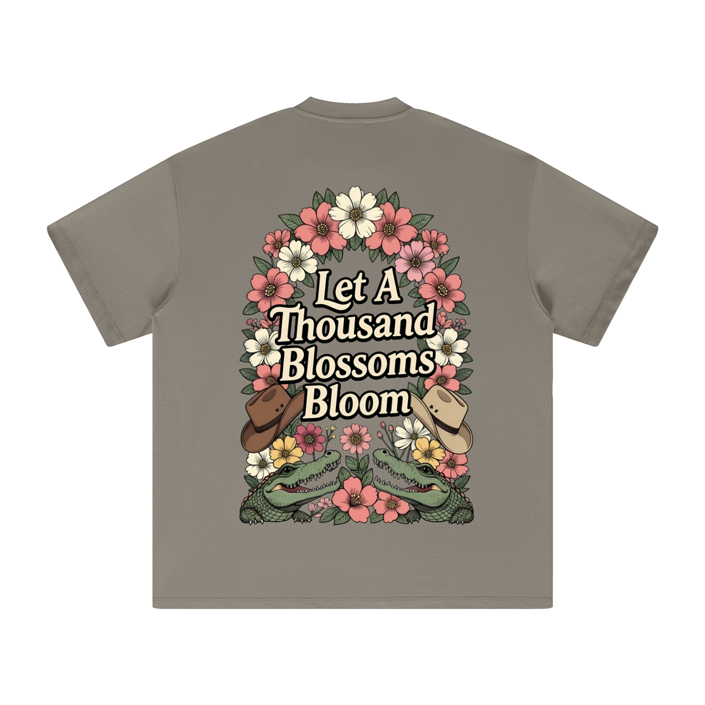 Let A Thousand Blossoms Bloom (Back Design) — Australian Political Heavyweight Earth Tone T-Shirt Cotton Tee | Ashpolitik
