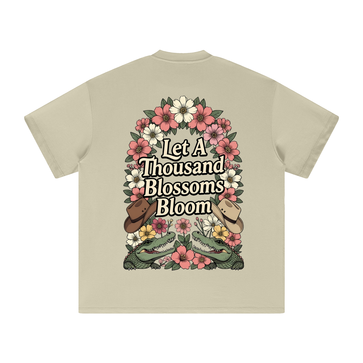 Let A Thousand Blossoms Bloom (Back Design) — Australian Political Heavyweight Earth Tone T-Shirt Cotton Tee | Ashpolitik