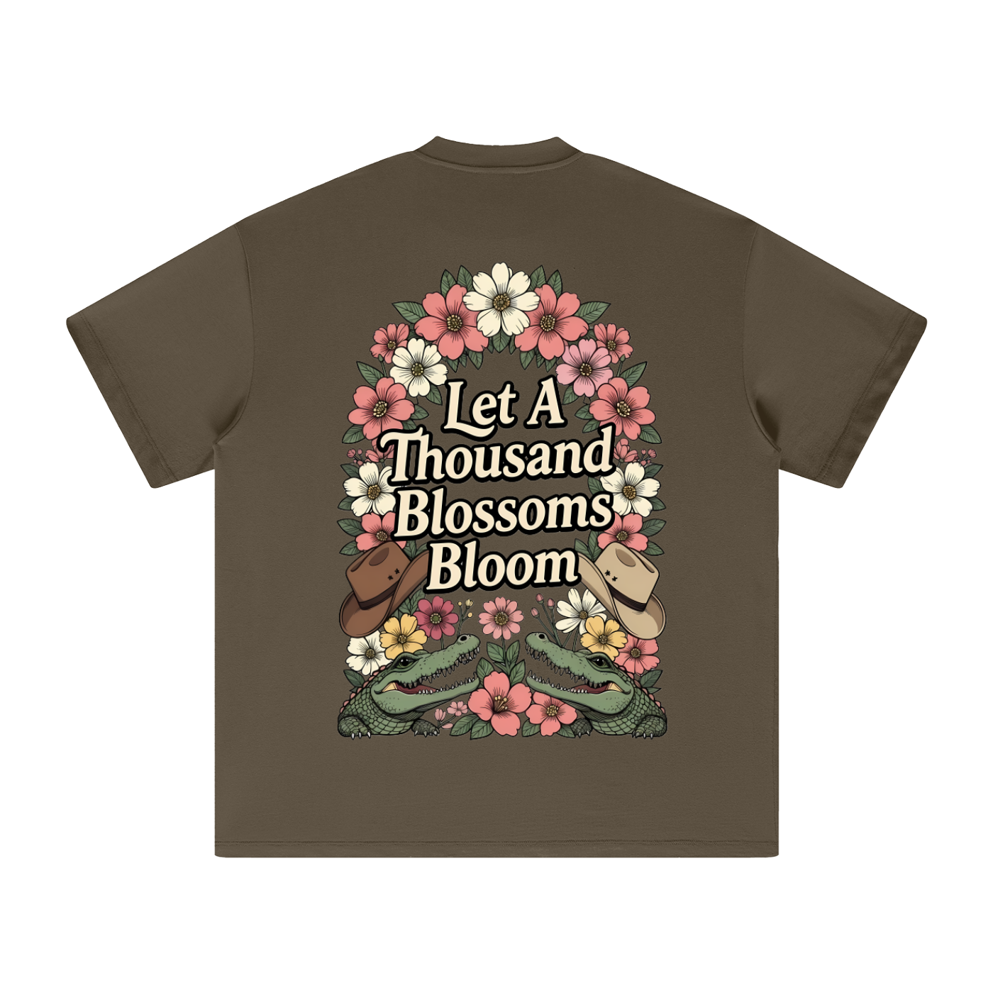 Let A Thousand Blossoms Bloom (Back Design) — Australian Political Heavyweight Earth Tone T-Shirt Cotton Tee | Ashpolitik