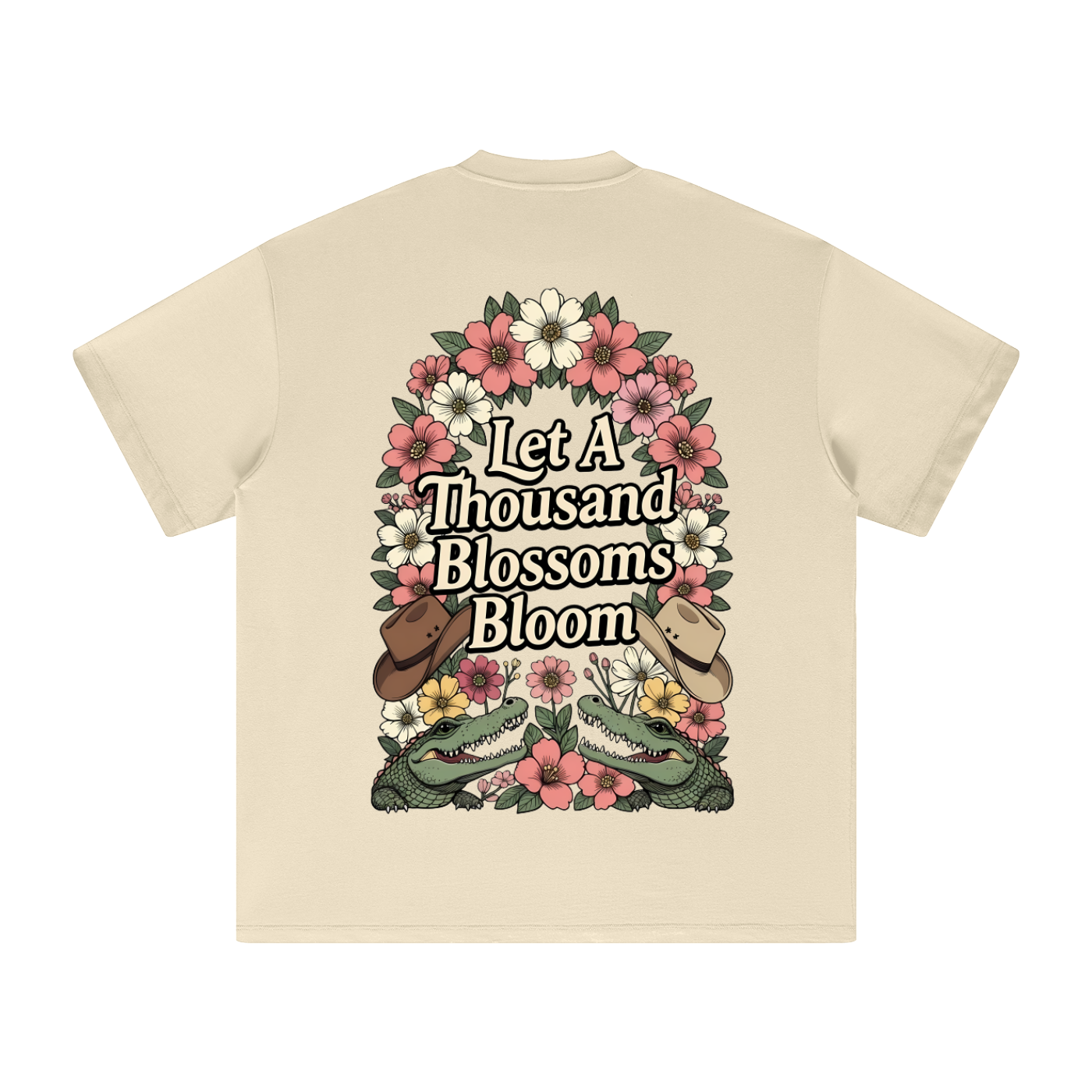 Let A Thousand Blossoms Bloom (Back Design) — Australian Political Heavyweight Earth Tone T-Shirt Cotton Tee | Ashpolitik